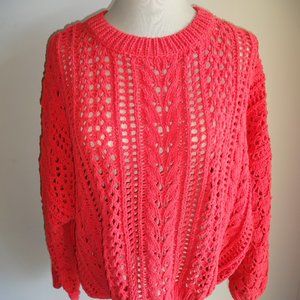 NWT Womens Forever 21 Coral Pullover Sweater L Open Weave New